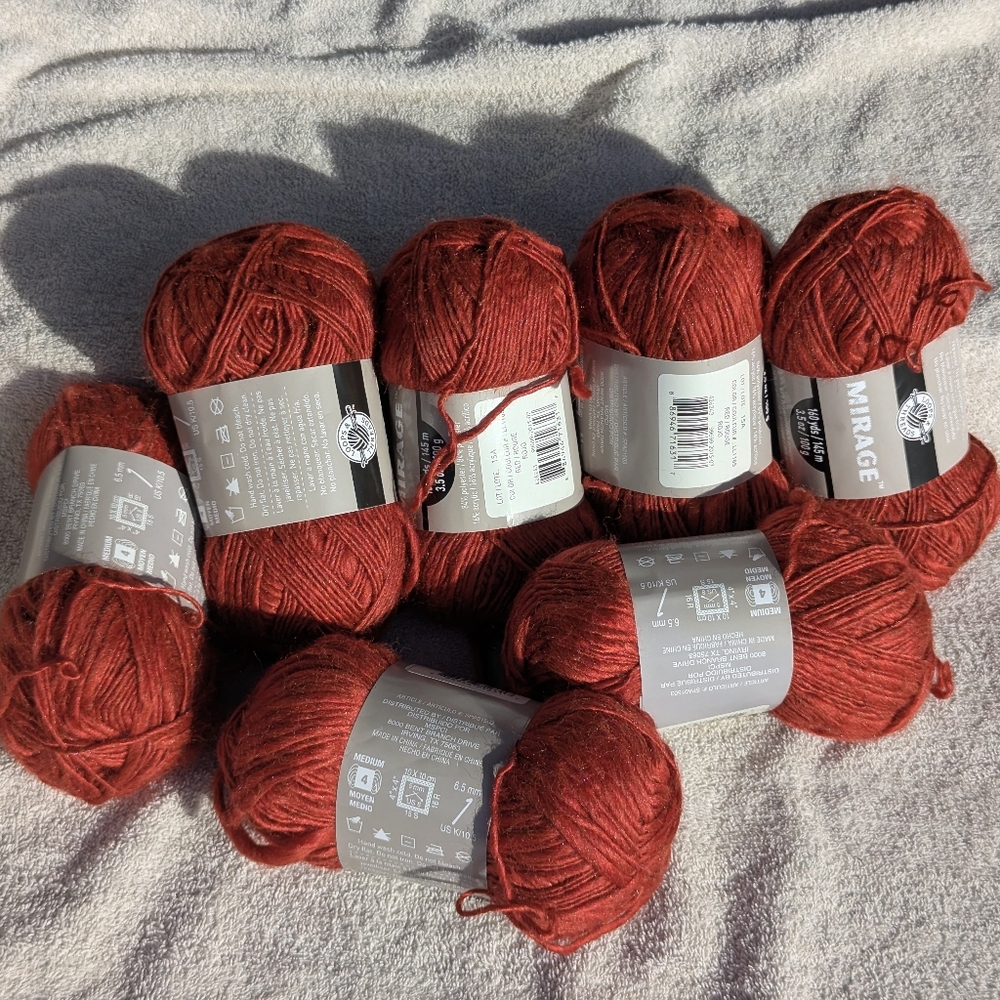 Loops And Threads Mirage Red Yarn Set Of 7 Skiens, Same Dye Lot, From 2015